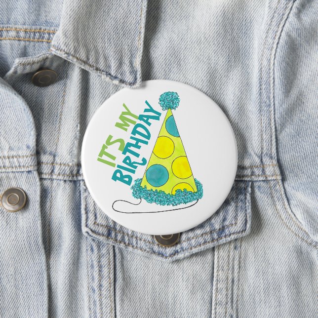 Det är min födelsedagsflicka Polka Dot Party Hat Knapp (In Situ)