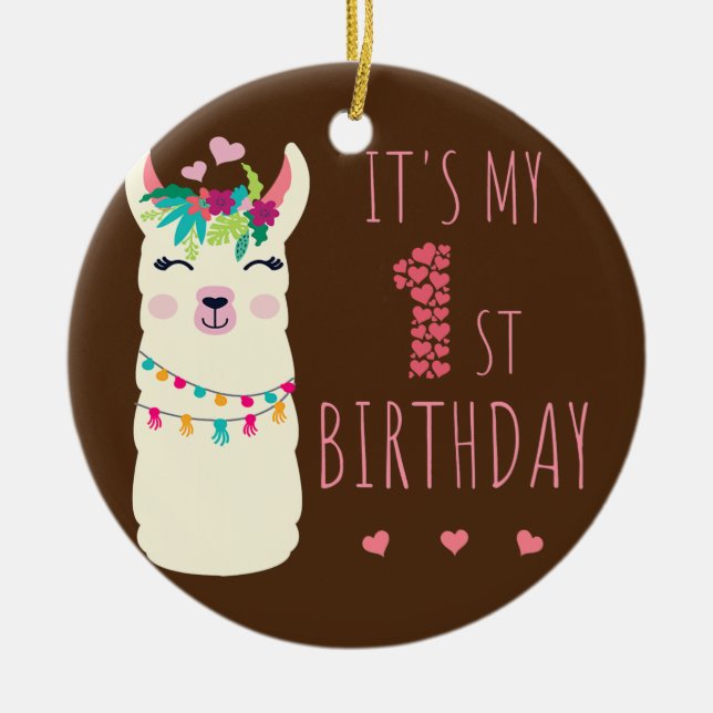 Det är min första födelsedag ett år gammal flicka julgransprydnad keramik (Framsidan)