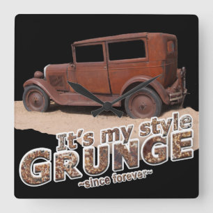 Det är min rostiga bil & brev för stilGRUNGE Fyrkantig Klocka