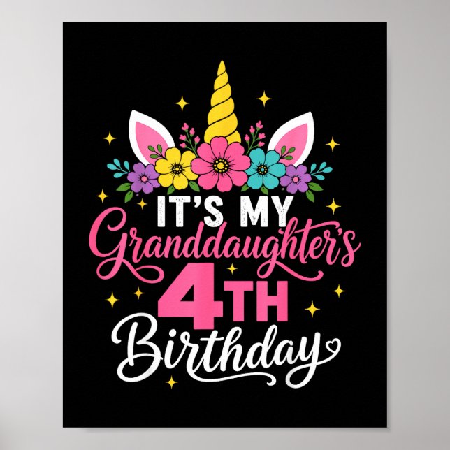 Det är min sondotters 4-årsdag Enhörning Farmor Poster (Framsidan)
