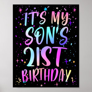 Det är min sons 21-årsdag Färgglad Glad 21 år Poster