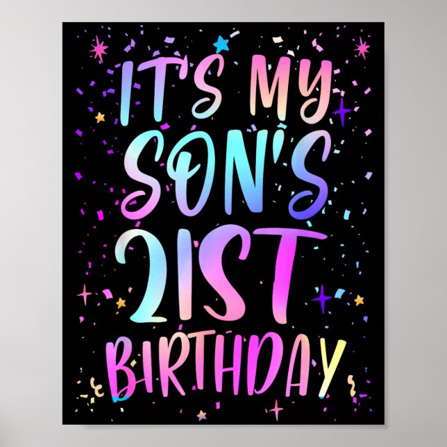 Det är min sons 21-årsdag Färgglad Glad 21 år  Poster (Framsidan)