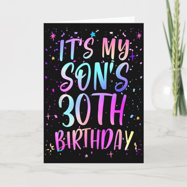 Det är min sons 30-årsdag Färgglad Glad 30 år  Kort (Framsida)
