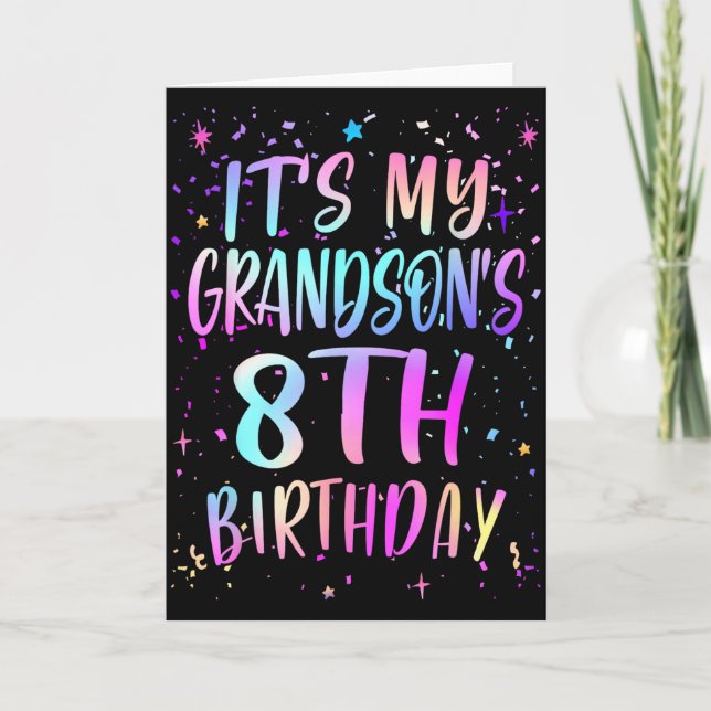 Det är min sonsons 8-års födelsedag Färgglad Glad  Kort (Framsida)