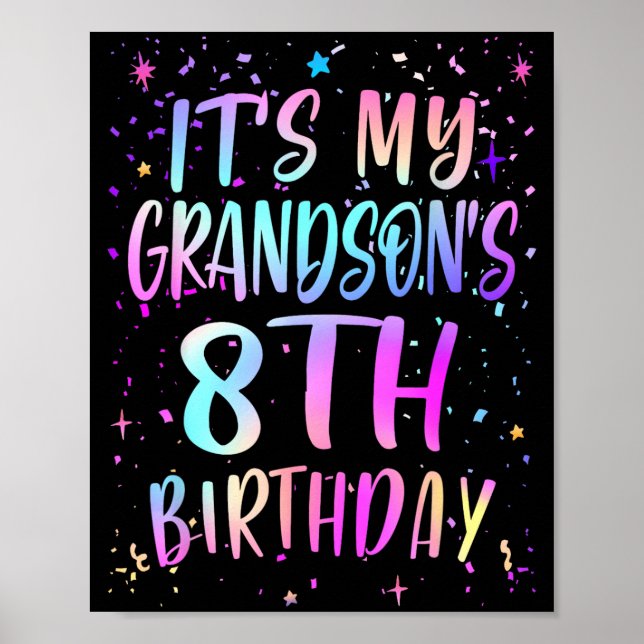 Det är min sonsons 8-års födelsedag Färgglad Glad  Poster (Framsidan)