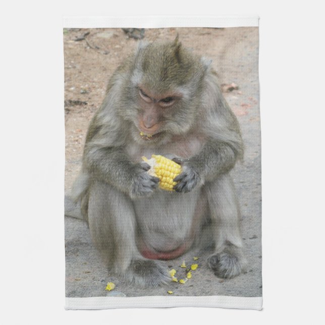 Det är min! .. Vild Thai Macaque Monkey Kökshandduk (Vertikal)