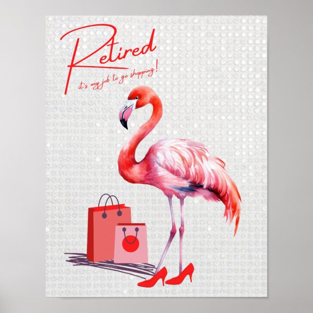 Det är mitt jobb att gå och handla! Rosa Flamingo Poster (Framsidan)