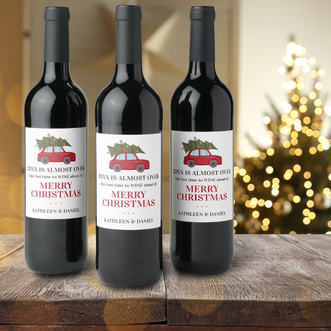 Det är nästan över Grekland Namn Helgdag 2022 Vinflaska Etikett (Funny 2024 Is Almost Over Greenery Name Holiday Wine Label)