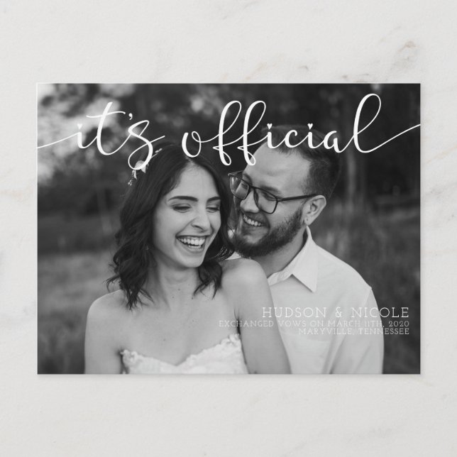 Det är Officiell Elopement Photo Bröllop Meddelande Vykort (Framsida)