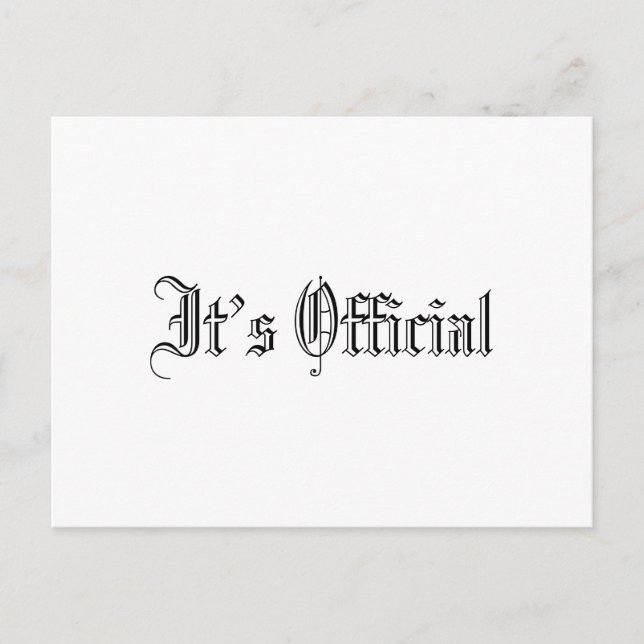 Det är officiellt Enkel gotisk bröllop Meddelande Vykort (Framsida)