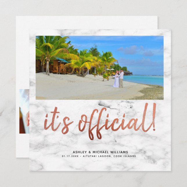 Det är officiellt Koppar 4 Foto Fyrkantig Marmor B Inbjudningar (Fram/baksida)