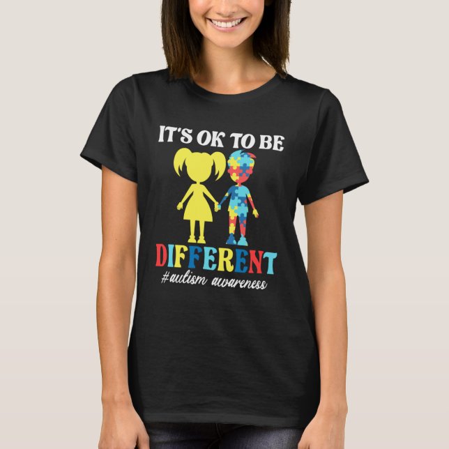 Det är ok att vara annorlunda Autism Medvetenhet M T Shirt (Framsida)