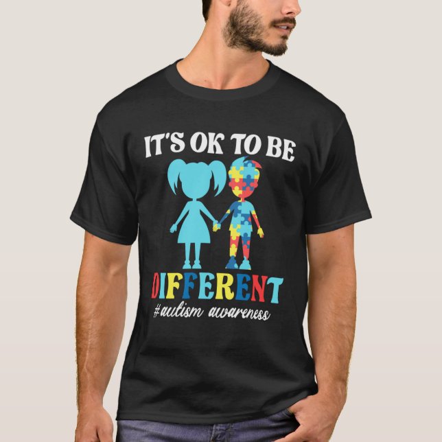 Det är ok att vara annorlunda Autism Medvetenhet M T Shirt (Framsida)