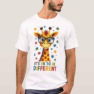 Det är Ok att Vara Annorlunda Giraff Autism Medvet T Shirt