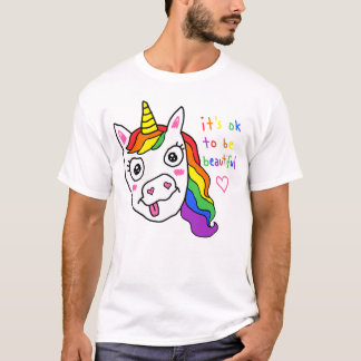 Det är ok att vara vacker rolig enfaldig regnbåge t shirt