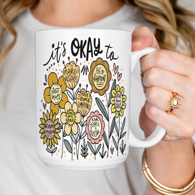 Det är okej att boho blomkrukor kaffemug kaffemugg (Skapare uppladdad)