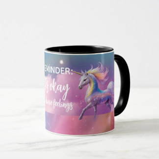 Det är okej att känna Rainbow Glitter Unicorn Mugg