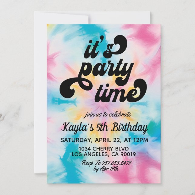 Det är Party-tid, Groovy Tie Dye Birthday-inbjudan Inbjudningar (Framsida)
