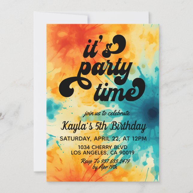 Det är Party-tid, Groovy Tie Dye Birthday-inbjudan Inbjudningar (Framsida)