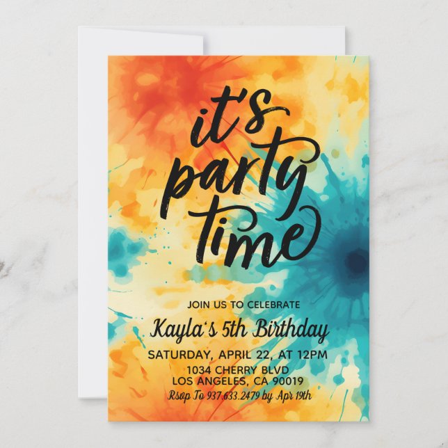 Det är Party-tid, Groovy Tie Dye Birthday-inbjudan Inbjudningar (Framsida)