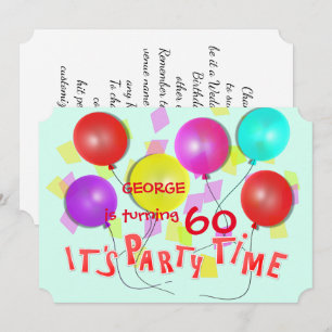 Det är Party Time Colorful Balloons Personlig Inbjudningar