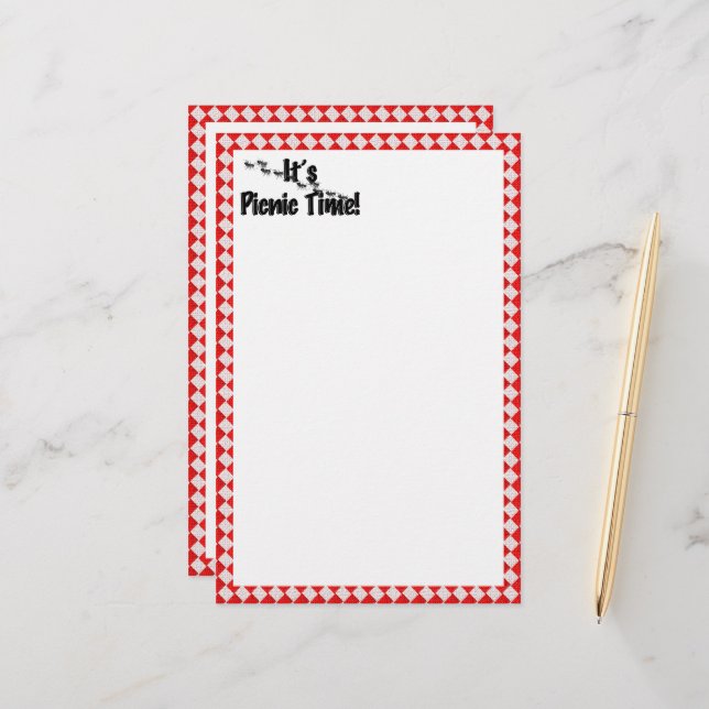 Det är Picnic Time! Red Checkered Bord Trasa w/Ant Brevpapper (Fram/Back In Situ)