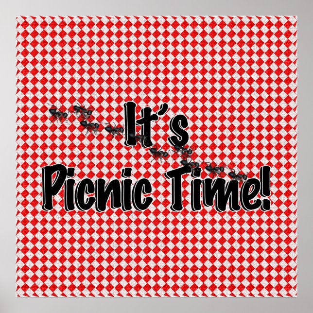 Det är Picnic Time! Red Checkered Bord Trasa w/Ant Poster (Framsidan)