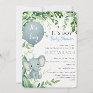 Det är pojken! Cute Little elephant baby med ballo Inbjudningar