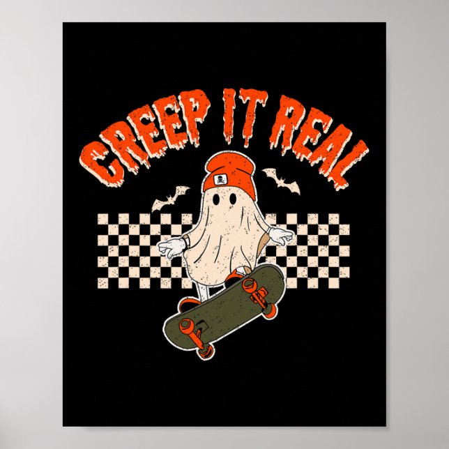 Det är riktigt Skateboarding Ghost Fladdermus Retr Poster (Framsidan)