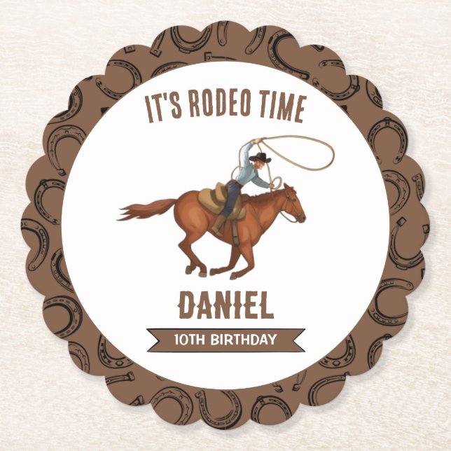 Det är Rodeo Time Cowboy Birthday Underlägg Papper (Framsida)