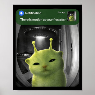 Det är rörelse vid främre dörren Rolig katt UFO-me Poster