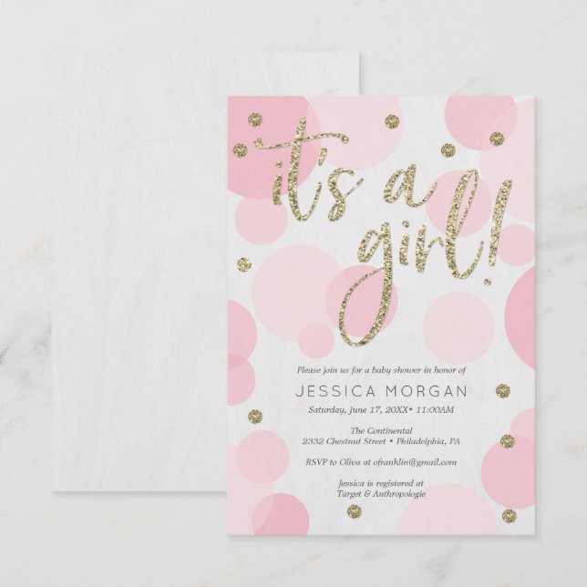 Det är Rosa Polka Dot Baby Shower-inbjudningar för Inbjudningar (Fram/baksida)