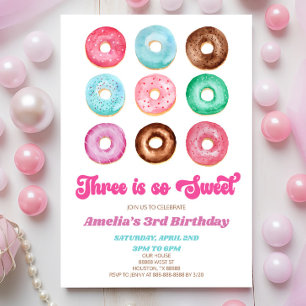 Det är så sött Donut 3:e födelsedagen Party Inbjudningar