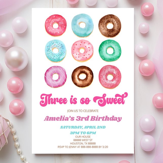 Det är så sött Donut 3:e födelsedagen Party Inbjudningar (Skapare uppladdad)