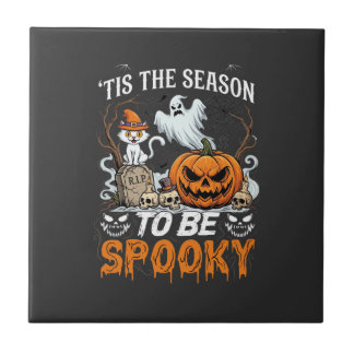 Det är säsong att vara kuslig Halloween-pumpa spök Kakelplatta