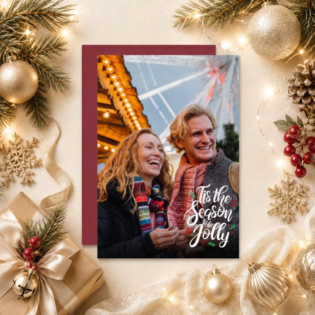 Det är säsongen att vara glad Foto Julkort |  (Tis the Season to Be Jolly Photo Christmas Card |)