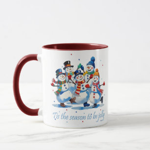 Det är säsongen att vara glatt Dansande glada snöm Mugg