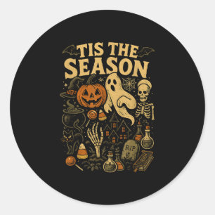 Det är säsongen halloween retro spöke pumpa häxa runt klistermärke