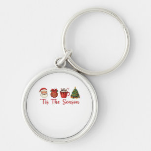 Det Är Säsongen Jul Tomte Högtidlig Glädje Rund Silverfärgad Nyckelring