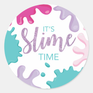 Det är Slime Time Birthday Rosa Slime Stickers Runt Klistermärke