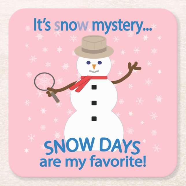 Det är snö Mysteridetektiv Snögubbe Rosa Underlägg Papper Kvadrat (Framsidan)