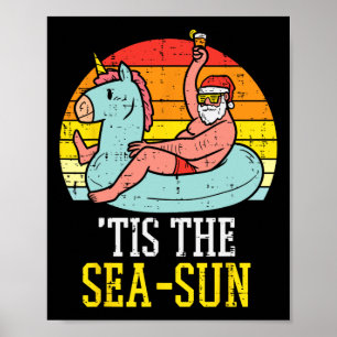 Det Är Sol Havet Santa Enhörning Flyta Sommar Jul Poster