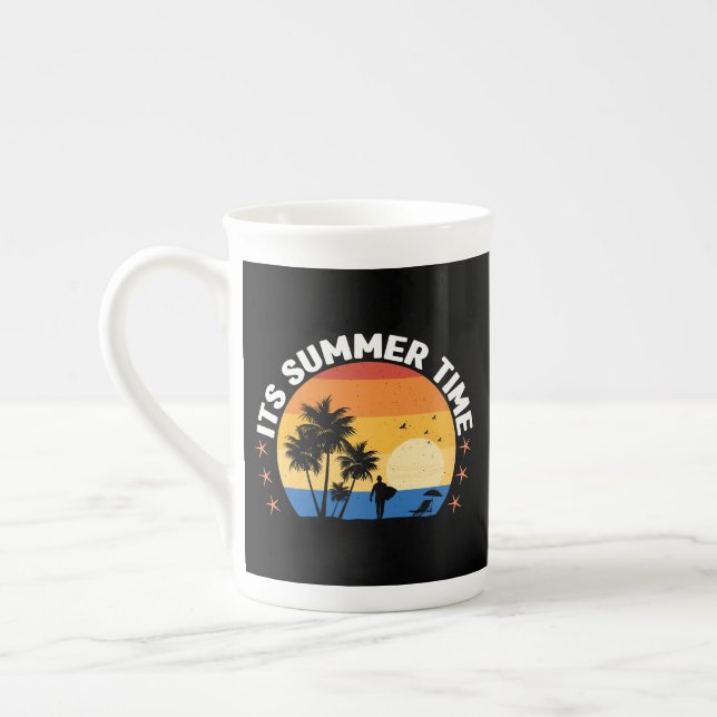 Det är sommartid Tropisk solnedgångsdesign Benporslin Mugg (Vänster)