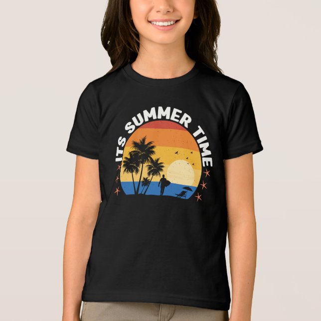 Det är sommartid Tropisk solnedgångsdesign T Shirt (Framsida)
