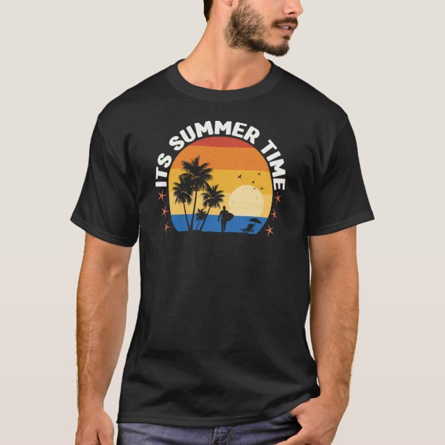 Det är sommartid Tropisk solnedgångsdesign T Shirt (Framsida)