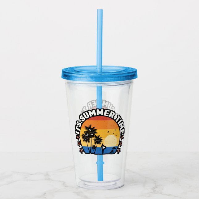 Det är sommartid Tropisk solnedgångsdesign Take Away Mugg (Framsida)