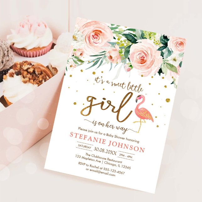 Det är sött lilla flicka Flamingo Baby Shower  Inbjudningar (Skapare uppladdad)