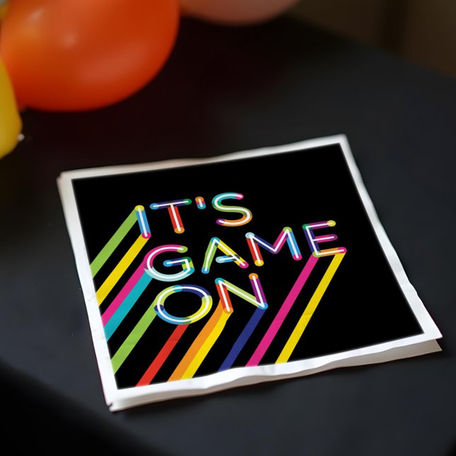 Det är spel på färgad nylonlaserMärkre födelsedag Pappersservett (It's Game On Colorful Neon Laser Tag Birthday Napkins)