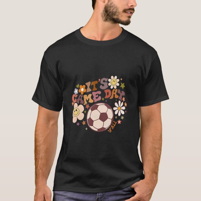 Det är speldagen Retro Groovy Blommigt Fie Lycklig T Shirt (Framsida)