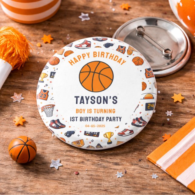 Det är speltid Basket 1-års födelsedag Rookie Year Knapp (It’s Game Time Basketball 1st Birthday Rookie Year button)